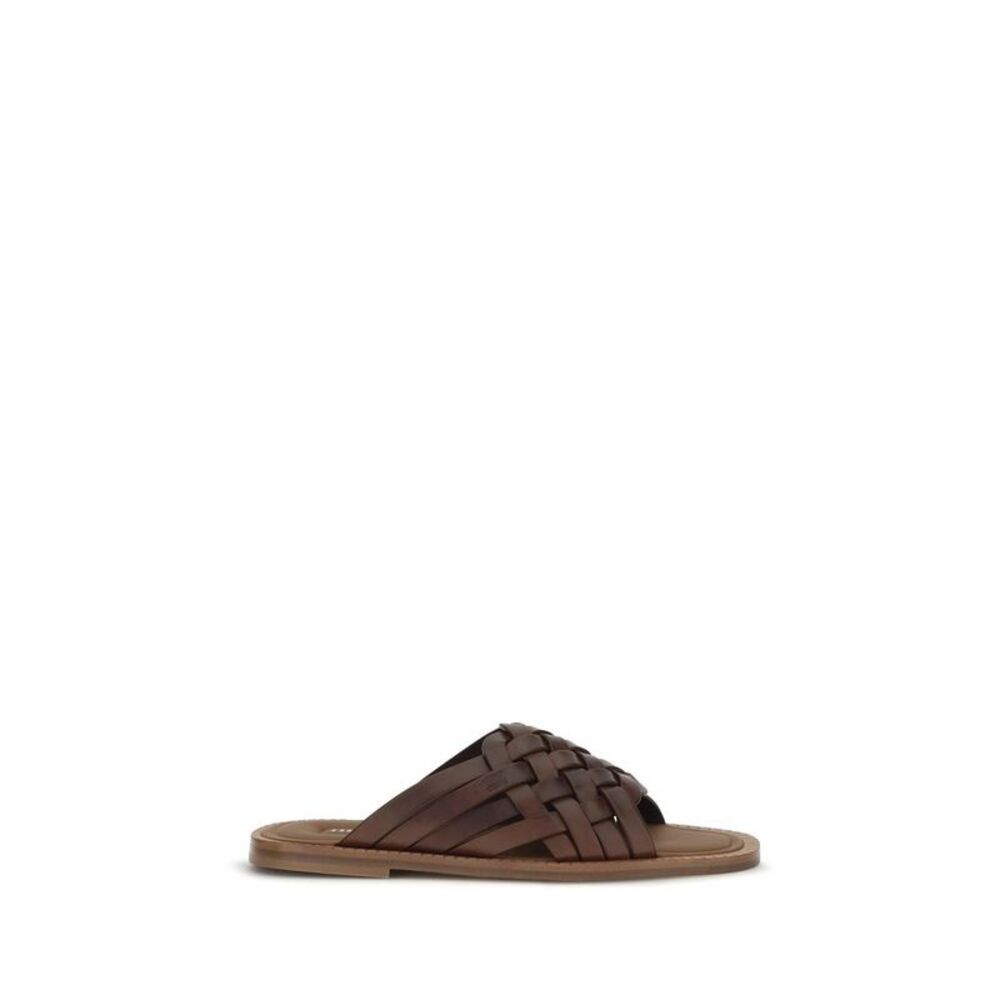Miu Miu Brown Calf Leather Bos Taurus Flat Women's Sandals